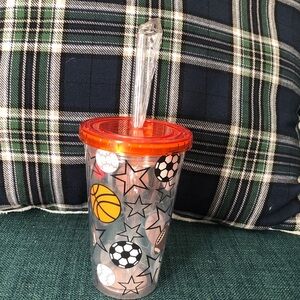 🛍️ Sports Themed Tumbler with Straw